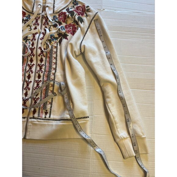 Driftwood off White Floral Embroidered Teddy Hooded Jacket Full Zip Hoodie M - Picture 13 of 13